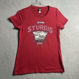 Harley Davidson Short Sleeve Shirt Women's Size Medium Red Sturgis 2017